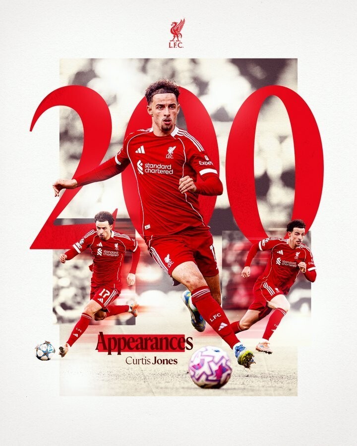 首发出战布莱顿，琼斯迎利物浦生涯第200次出场