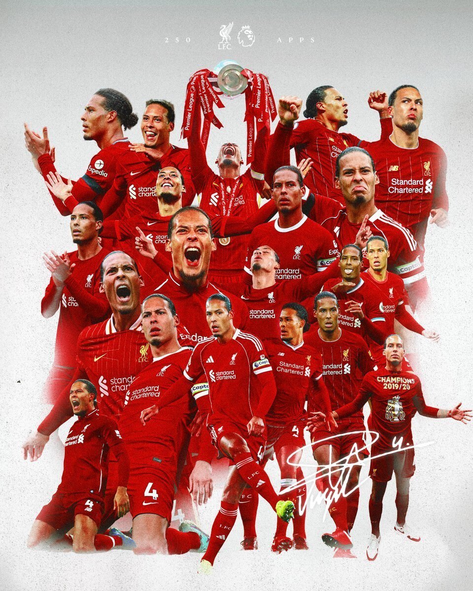 里程碑，范戴克迎来代表利物浦参加的第250场英超比赛