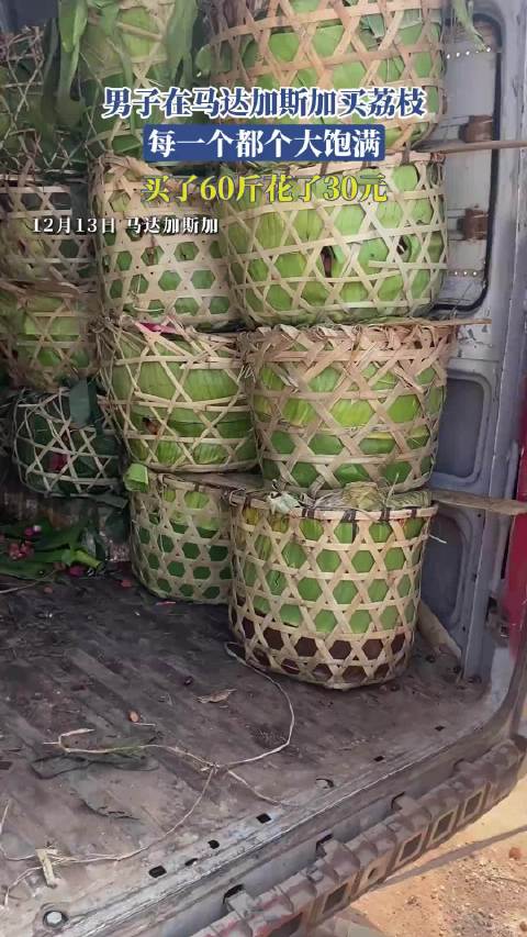 男子在马达加斯加买荔枝，每一个都个大饱满，买了60斤花了30元