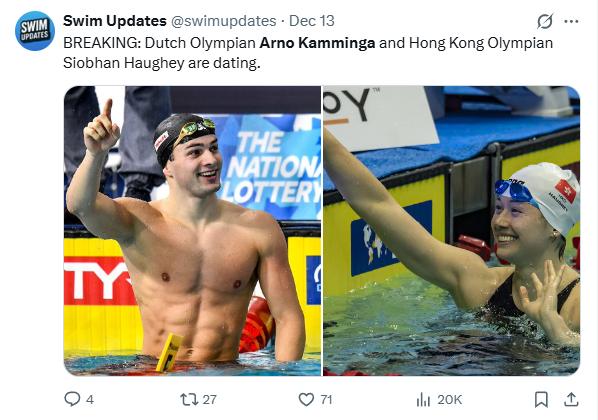 网传中国游泳天后陷入爱河意大利秘密度假 荷兰男友曾是覃海洋劲敌定居香港