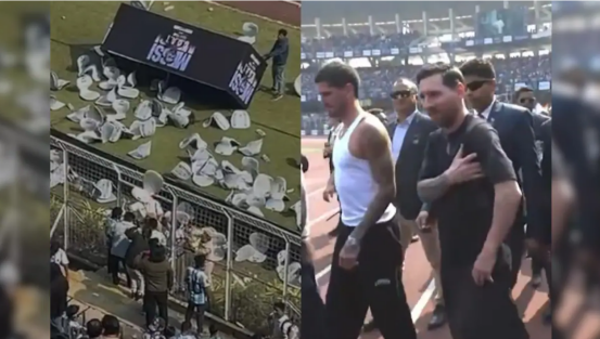 当地时间13日，梅西在加尔各答盐湖体育场的活动提前结束后，球迷感到愤怒。图源：NDTV