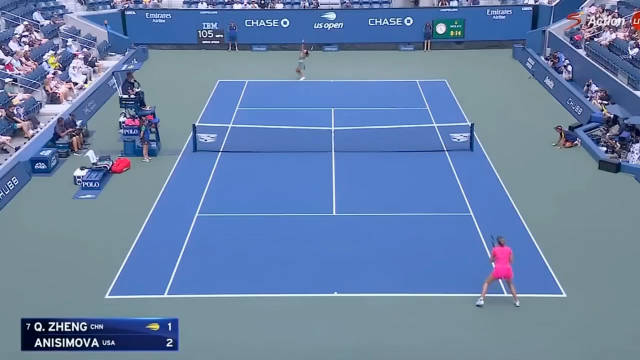 2024美网首轮郑钦文逆转阿尼西莫娃