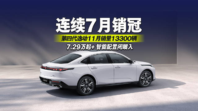 连续7月销冠！第四代逸动11月销量13300辆，7.29万起+ 智能配置闭眼入