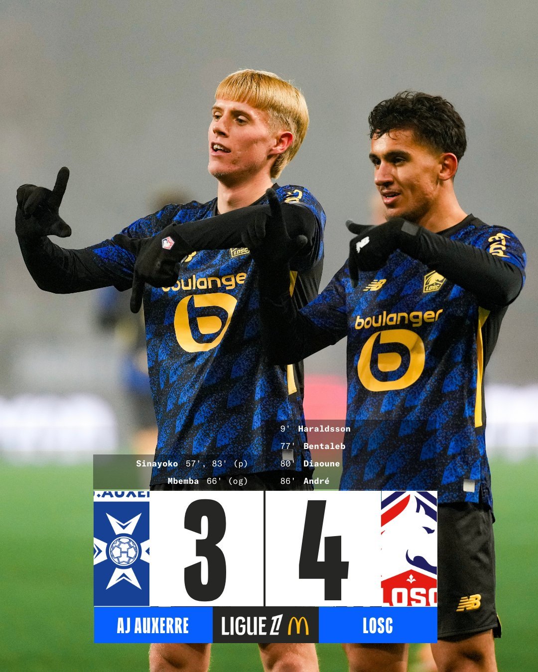 法甲第16轮欧塞尔3-4里尔，安德烈绝杀双方各剩九人