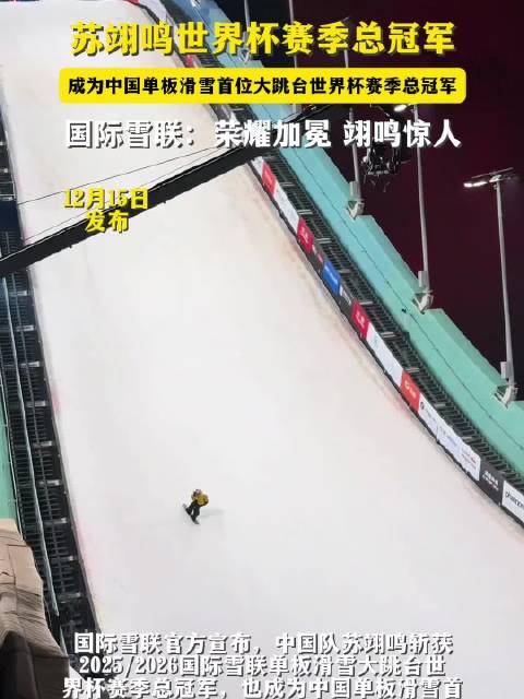 苏翊鸣获单板滑雪大跳台世界杯总冠军，创中国历史