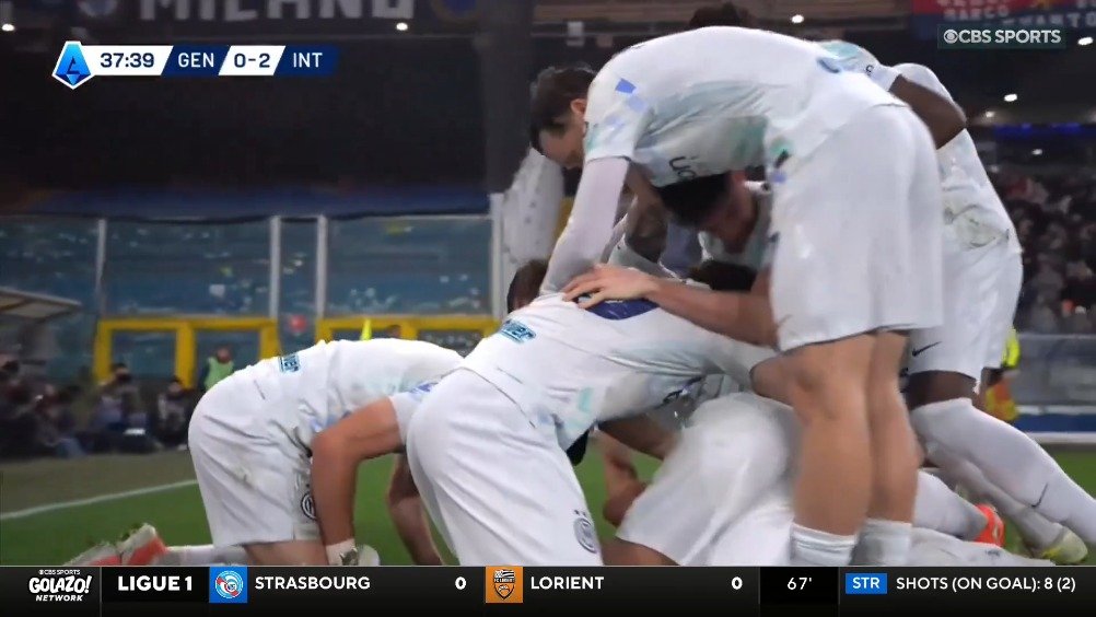 比塞克首球劳塔罗传射，国米2-1客胜热那亚领跑意甲