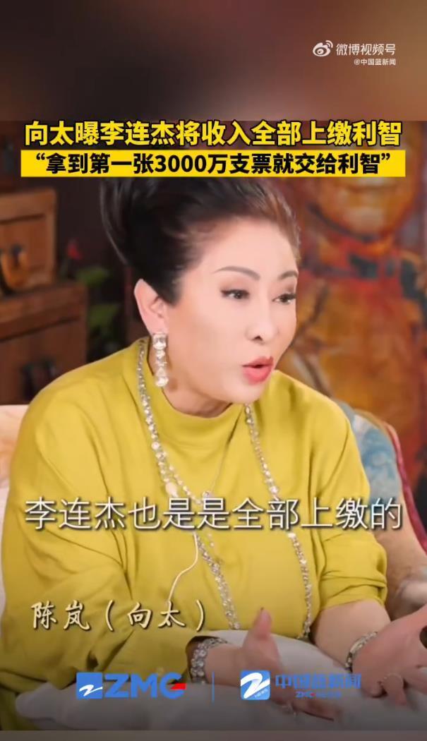 向太曝李连杰将收入全部上缴利智，追求利智的时候就发誓“赚的每一分钱都给利智”