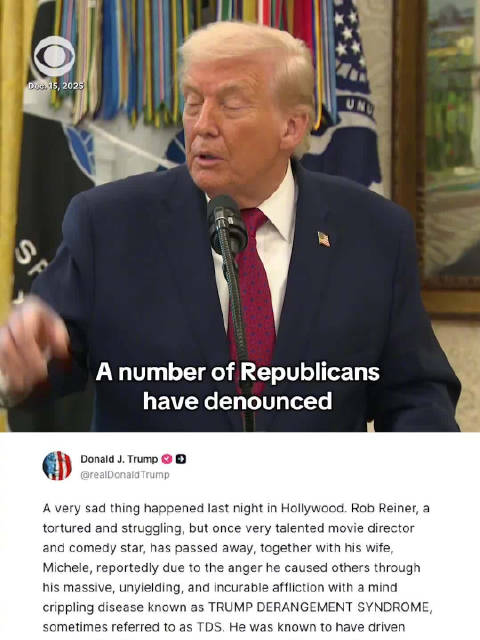 特朗普称罗伯莱纳精神错乱，其子涉谋杀父母被羁押