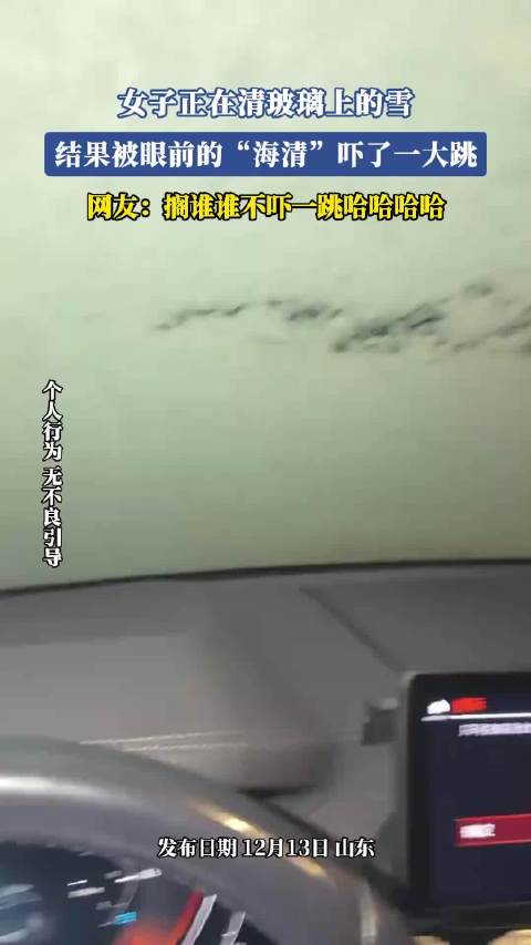 女子正在清玻璃上的雪，结果被眼前的“海清”吓了一大跳