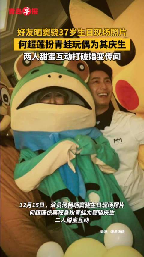 窦骁37岁生日何超莲扮青蛙玩偶庆生