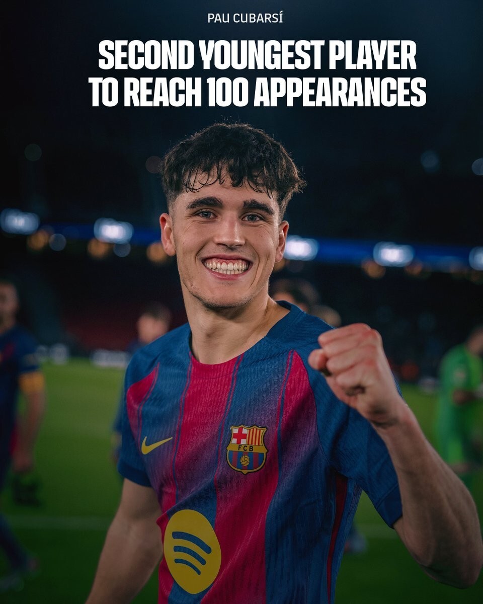 仅次于亚马尔，库巴西是达成巴萨百场里程碑第二年轻的球员