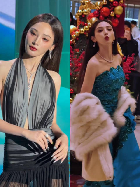 彭小苒孔雀绿深V长裙惊艳红毯