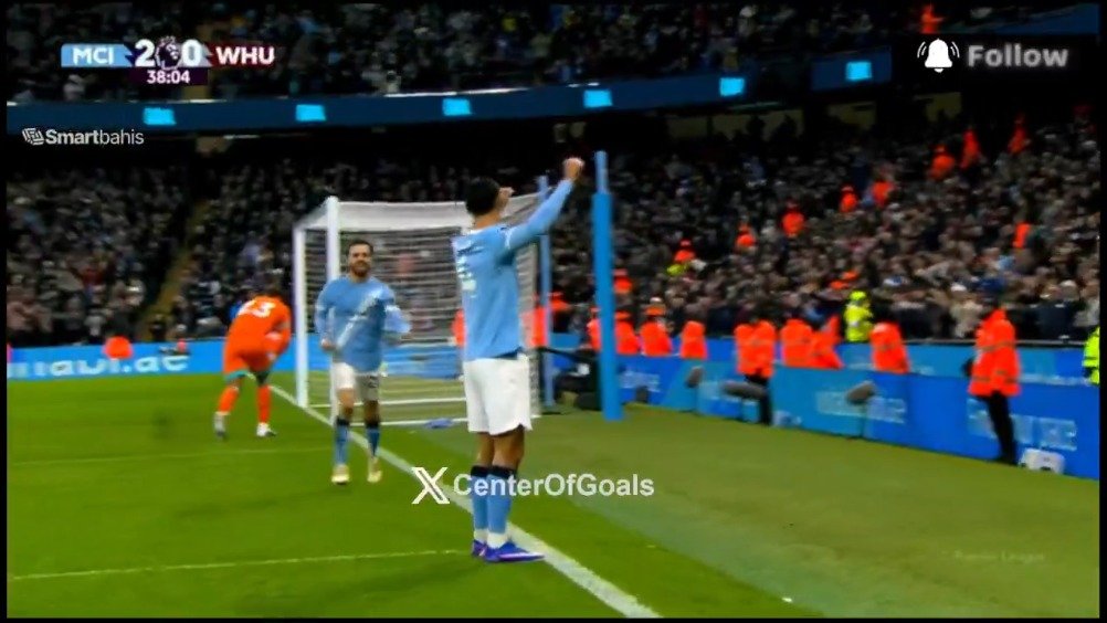 赖因德斯破门！曼城2-0领先！哈兰德的助攻！