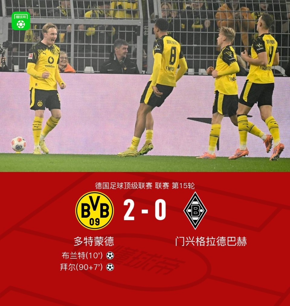 剑南春｜多特蒙德2-0门兴，布兰特凌空斩，拜尔破门+失单刀
