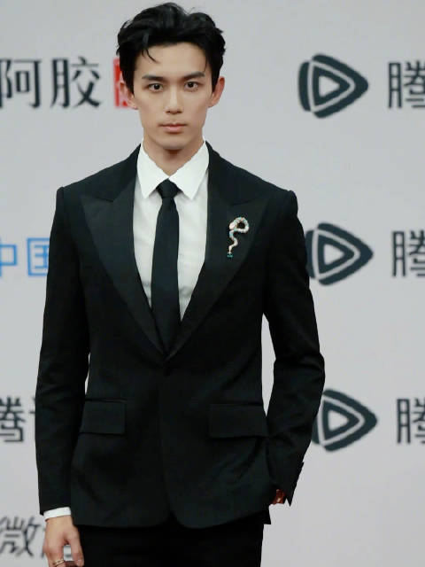 吴磊穿BURBERRY定制西装配灵蛇胸针亮相红毯