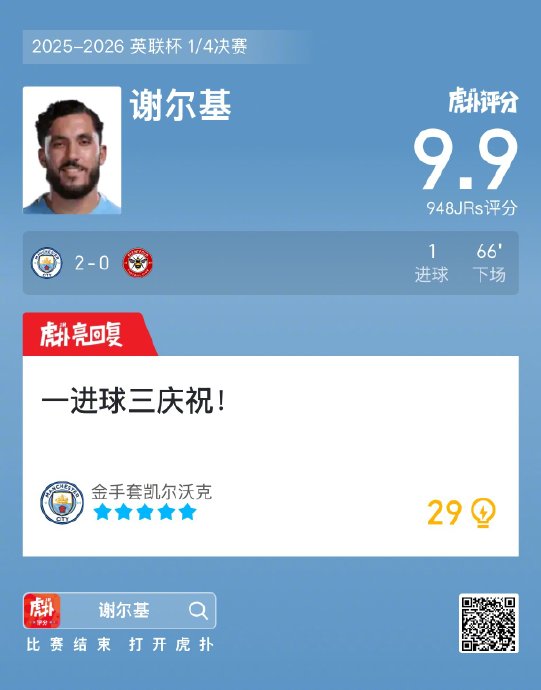 曼城2:0胜布伦特福德