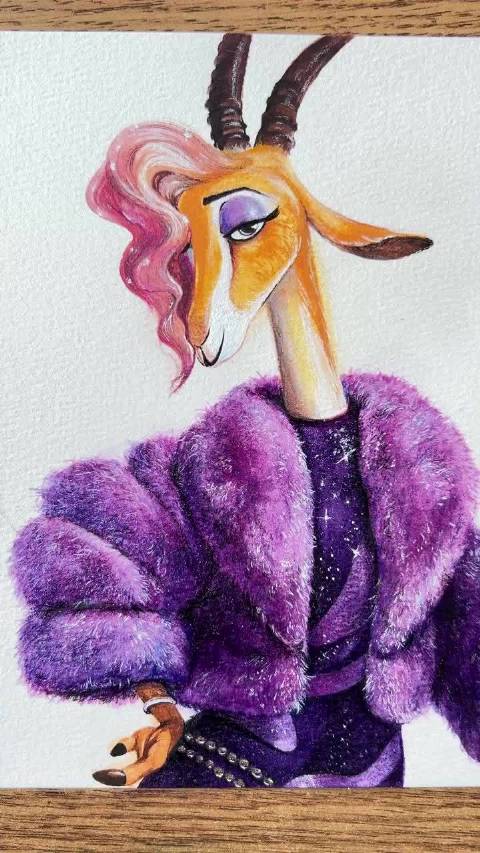 《疯狂动物城》里的夏奇羊怎么画？！ 用水彩、彩铅画闪耀的巨星梦想夏奇羊！