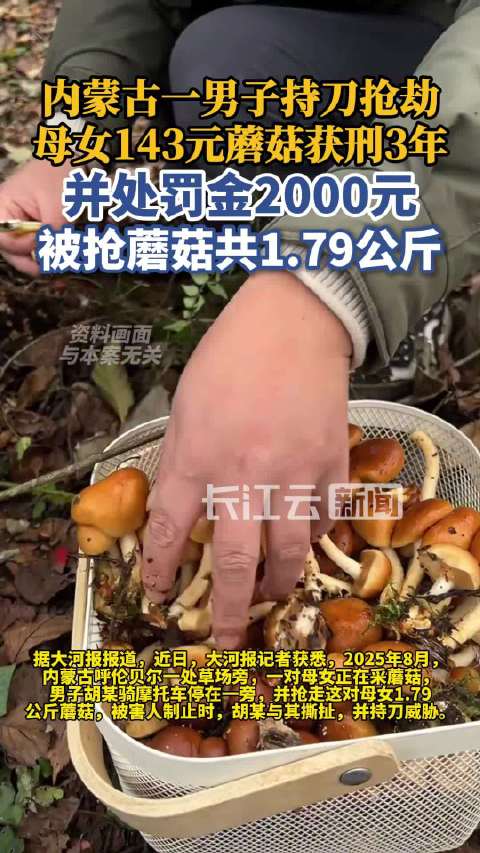 男子抢劫143元蘑菇获刑3年，法院：犯罪性质较恶劣