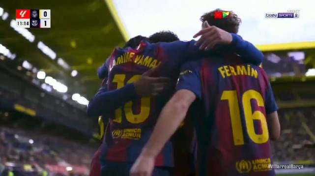 巴萨2比0客胜比利亚雷亚尔，亚马尔破门德容助攻