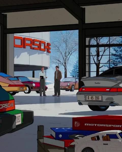 保时捷发布手绘结合3D动画假日广告