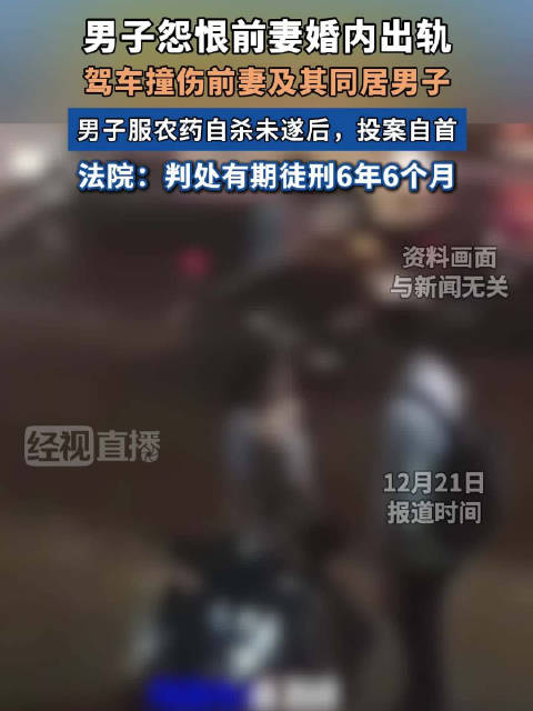 男子怨恨前妻出轨驾车撞人自杀未遂 获刑6年半
