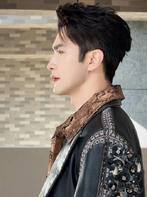 高伟光穿二十多斤铆钉皮衣展现挺拔身姿