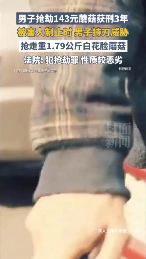 男子持刀抢劫3斤多蘑菇获刑3年 法院：犯罪性质较恶劣