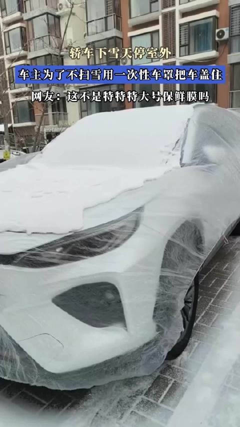 车主用一次性车罩盖车避扫雪引热议
