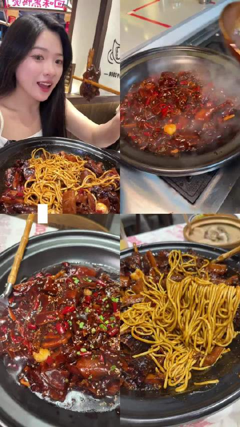 合肥巷子藏回味黑鸭煲，麻辣金黄面条香浓