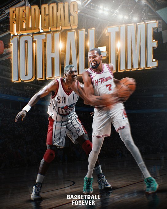 里程碑！杜兰特超越奥拉朱旺升至NBA历史进球榜第10