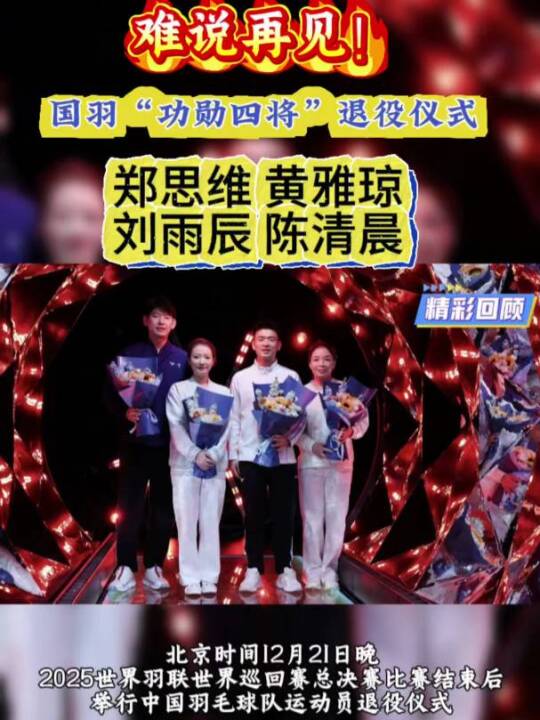 国羽功勋四将郑思维黄雅琼刘雨辰陈清晨退役