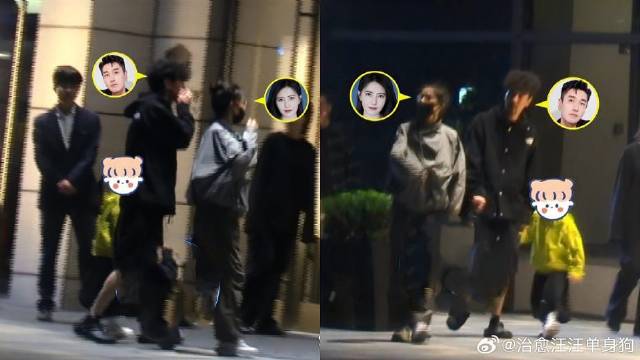 高圆圆带女儿饭后散步，赵又廷胡子拉碴出街，扭动身体逗女儿开心