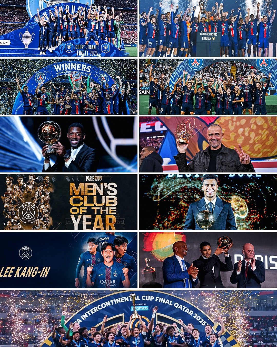 巴黎圣日耳曼2025年豪取16冠，登贝莱、恩里克、多纳鲁马获个人大奖