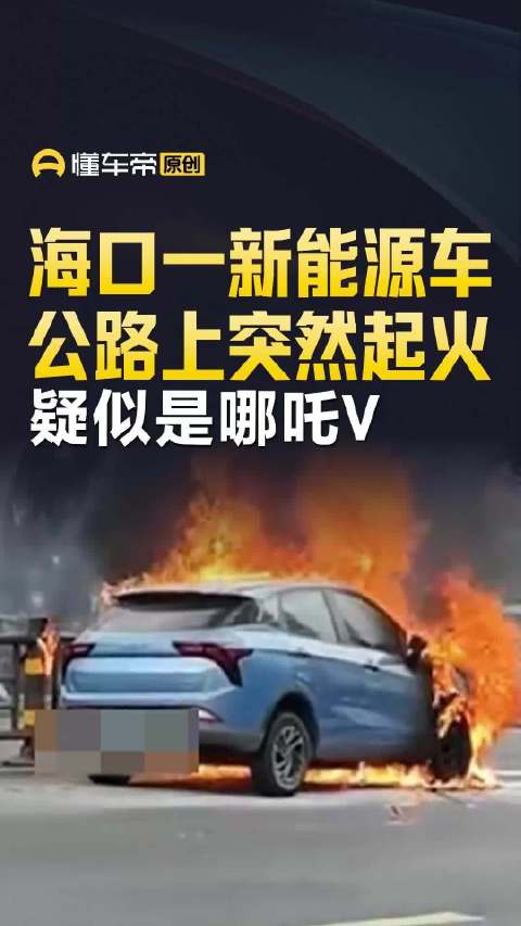 海口一新能源车马路上突然起火 疑似是哪吒V｜懂车帝视线