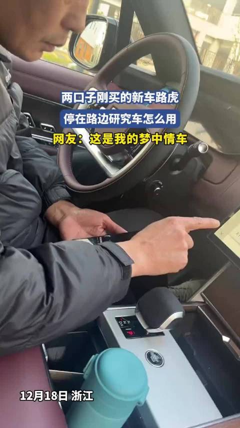 两口子刚买的新车路虎，停在路边研究车怎么用！