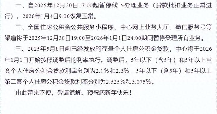 兰州公积金中心12月30日起暂停线下办理业务，明年起下调贷款利率