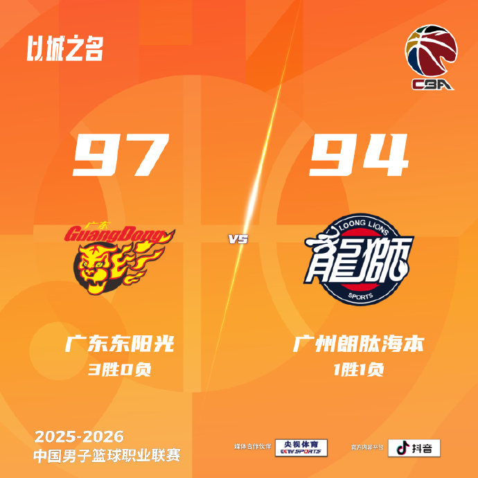 广东男篮97:94险胜广州龙狮