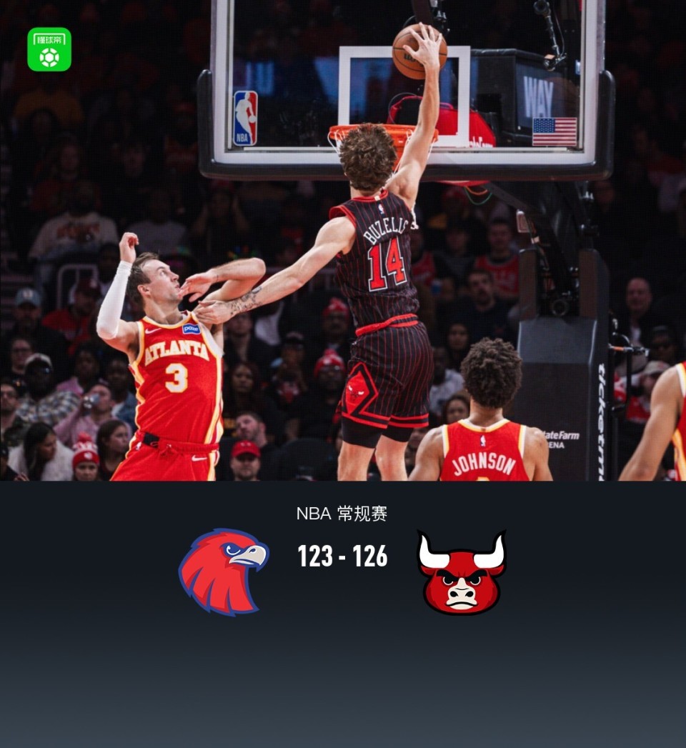 公牛126-123末节逆转老鹰，吉迪19+11+15，特雷-杨22分15助