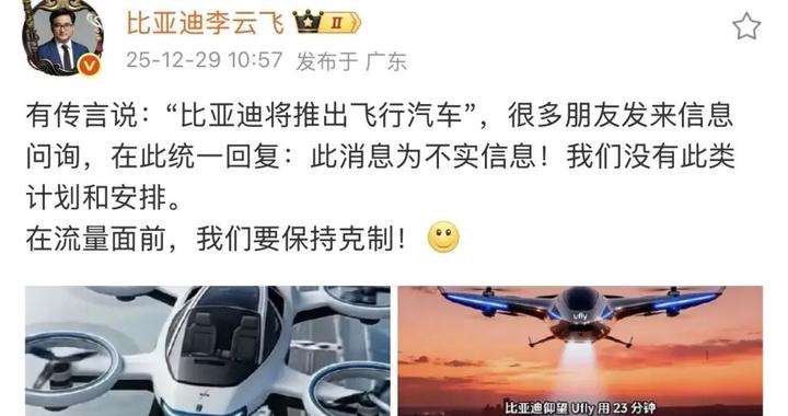 将推出飞行汽车？比亚迪回应