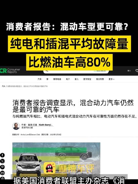 消费者报告称燃油车更可靠，报告称纯电插混故障量比燃油车高80%