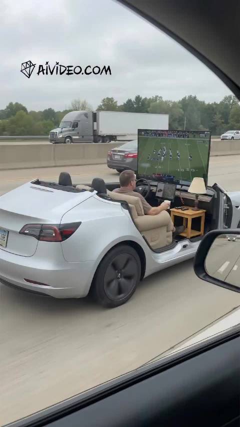 大彩电，大沙发，还有台灯小茶几的 特斯拉 Model Y