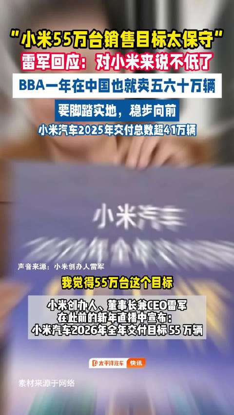 雷军回应“今年销售目标55万台过于保守”：对小米汽车来说真的不低