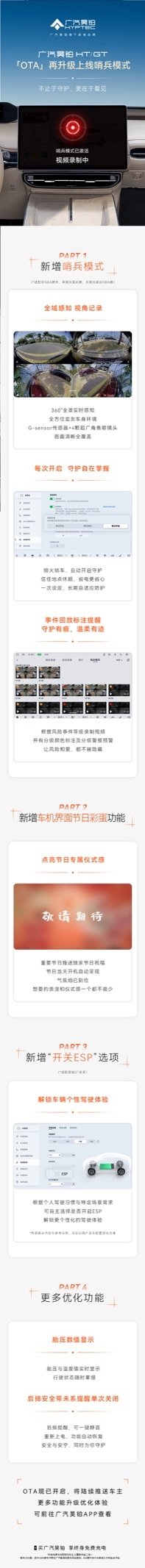 广汽昊铂HT/GT启动新一轮OTA升级,新增“哨兵模式”与多项个性化功能