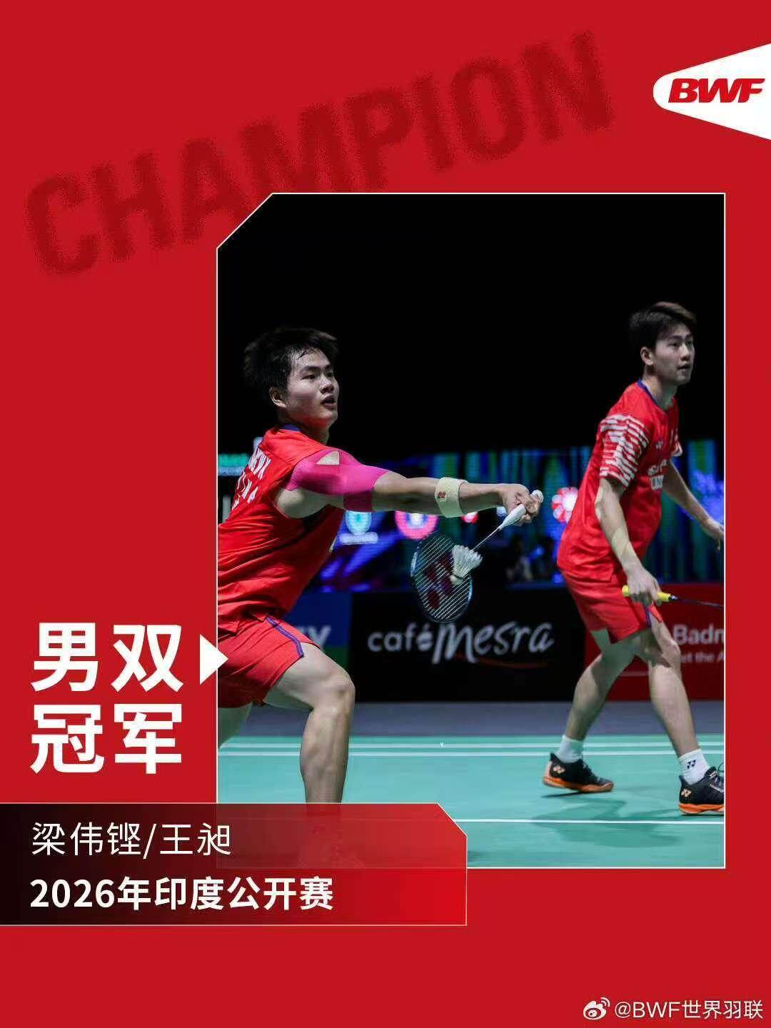 逆风翻盘！梁伟铿/王昶夺得印度羽毛球公开赛男双冠军