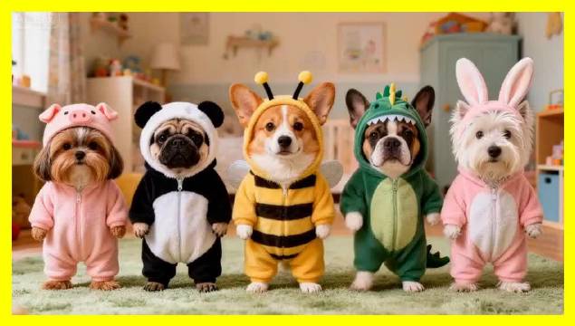 五只萌犬穿卡通装跳海豹舞萌翻网友