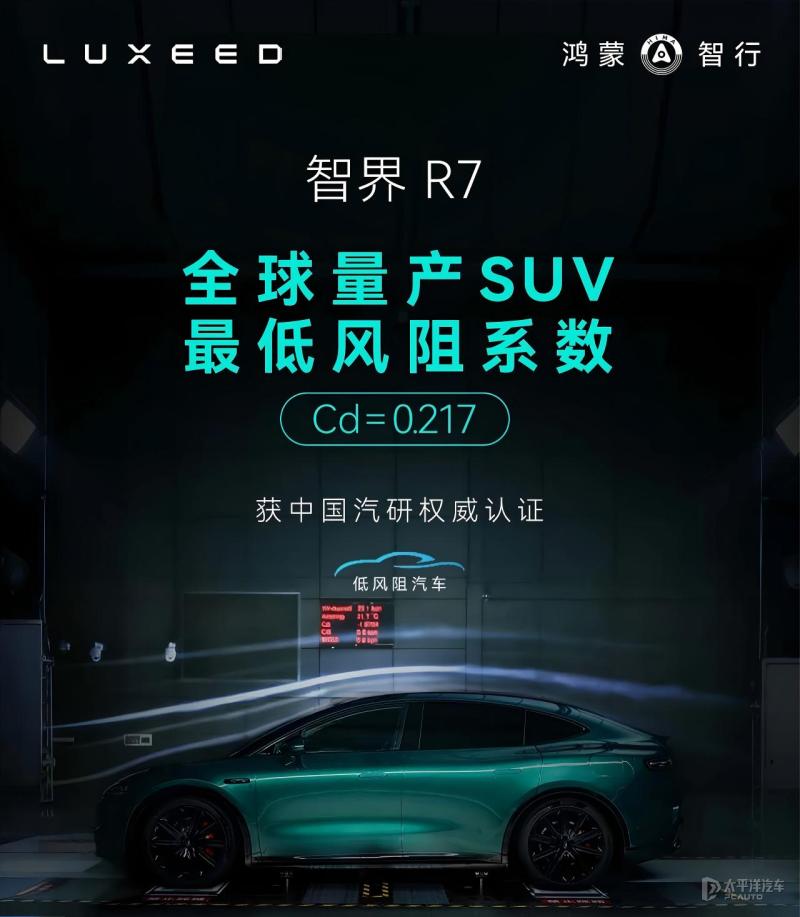 智界R7创全球量产SUV最低风阻系数 仅为0.217Cd