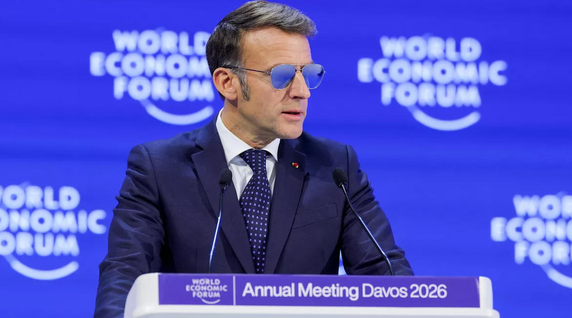 1月20日，马克龙在达沃斯论坛发表开幕致辞。 图源： 法媒