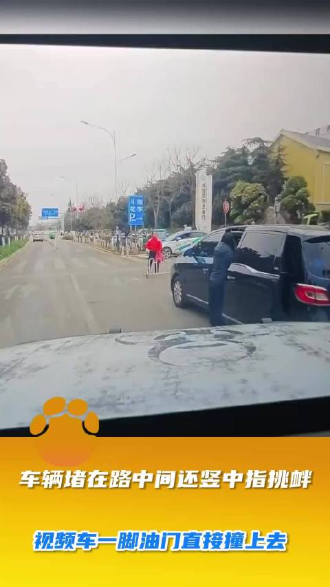 车辆堵在路中间还竖中指挑衅，视频车一脚油门直接撞上去！