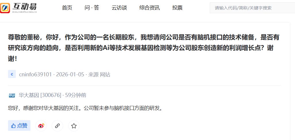 V观财报丨华大基因：暂未参与脑机接口方面研发