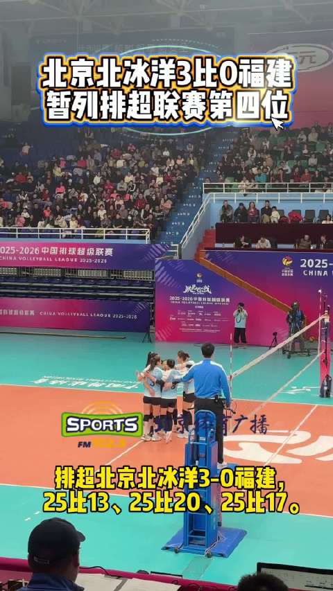 北京北冰洋女排主场3比0完胜福建队，暂列排超联赛第四位